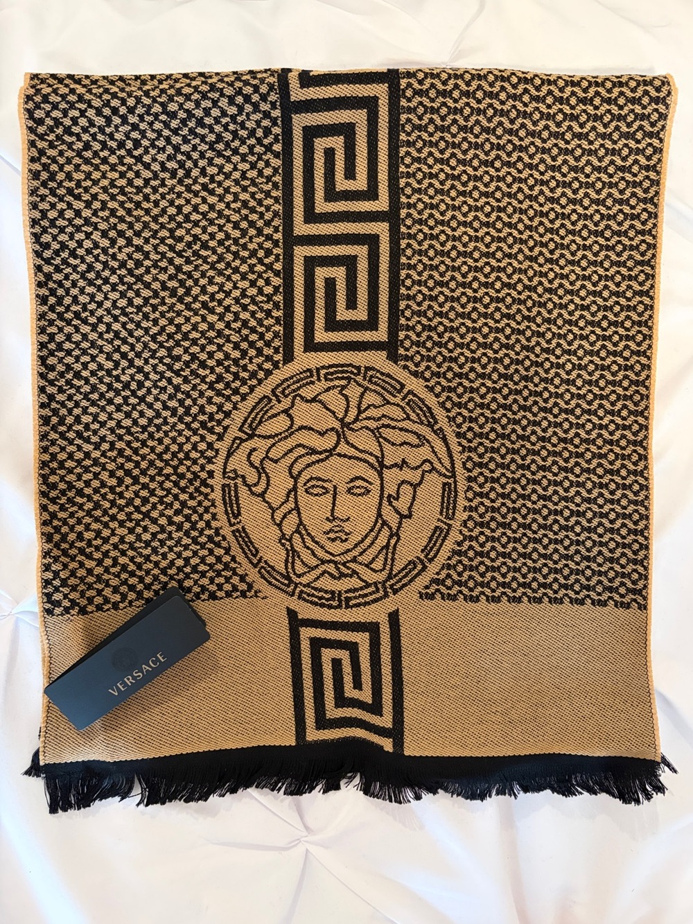 NEW Versace Black and Gold Medusa Jacquard Scarf (never worn)